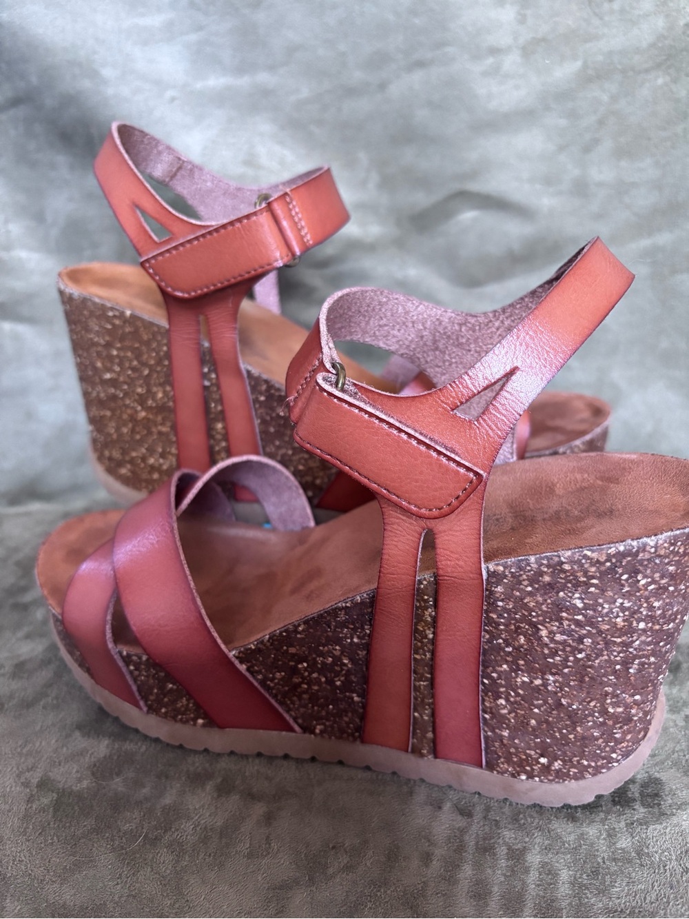 BJORNDAL Cognac Leather Strappy Cork Wedge Sandals Adjustable Ankle Straps SZ 7 - Picture 12 of 16